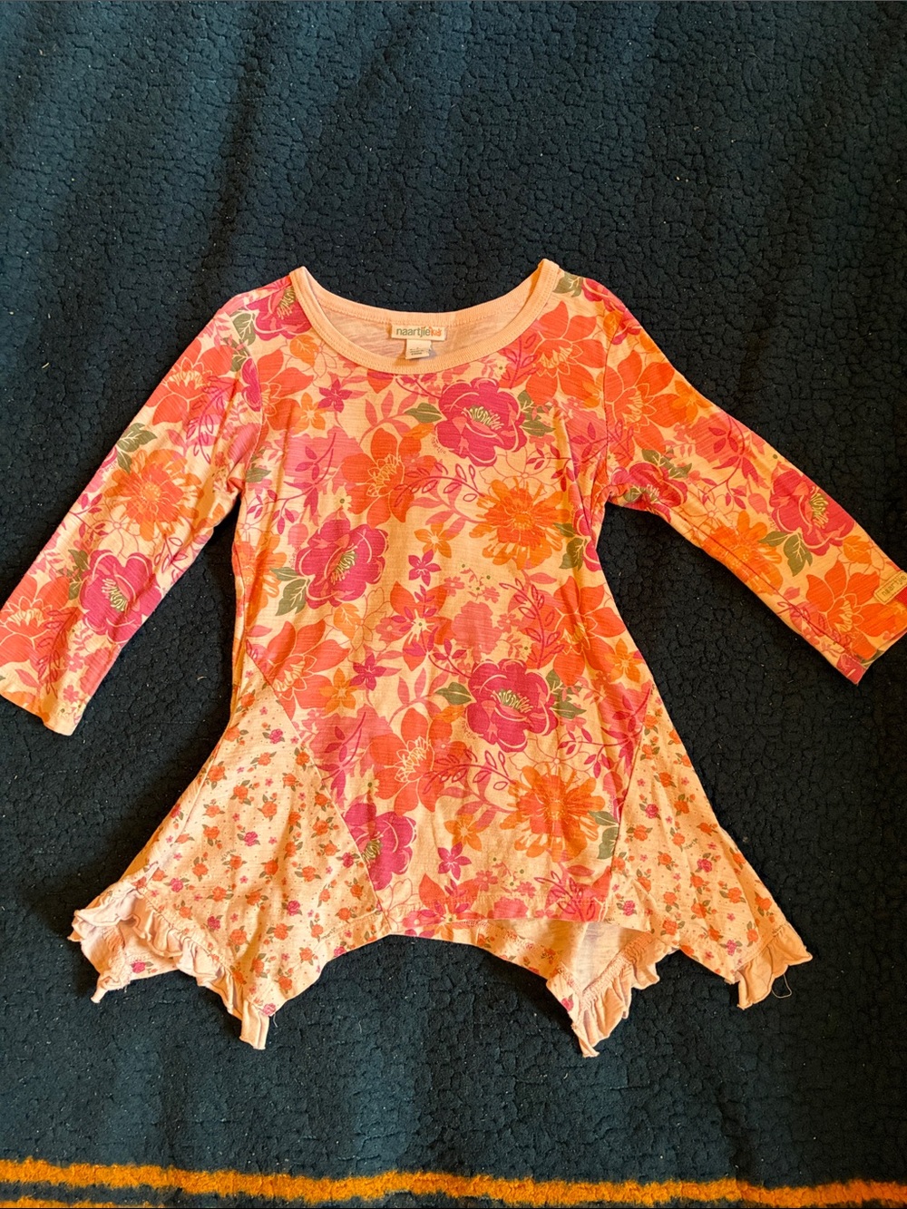 naartjie Girls Pink & Orange Floral Handkerchief-Hem Tunic